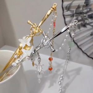 Pince à cheveux longue à pampilles pour femmes, épingles à cheveux en forme d'épée chinoise, épingles à cheveux florales faites à la main, accessoires de bijoux fantaisie, ornements capillaires - Product Image 2
