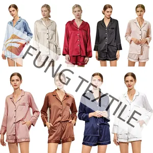 Fung 6002 New Style Pajama Sets Home Nightwear Wholesale Pajama Sets Women Two PiecesロングSleeve Satin