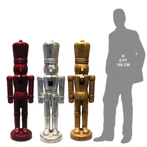 Cascanueces de Noël modernes en résine, grand modèle grandeur nature de 55 pouces (180 cm), rouge, doré et blanc, pour extérieur - Product Image 3