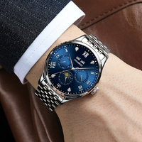 Montre automatique multifonction personnalisée avec phases lunaires, mouvement automatique, acier inoxydable 316L, jour, mois, montres mécaniques pour hommes