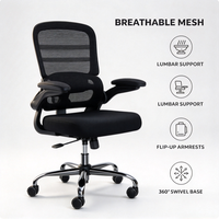 Chaise de bureau ergonomique à dossier mi-haut en maille avec accoudoirs rabattables et base pivotante chromée pour espace de travail commercial