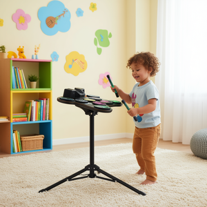 Batería Electrónica Infantil de 9 Pads con Baquetas Luminosas, Soporte Incluido, Carga USB, Plástico, Una Sola Capa - Product Image 2