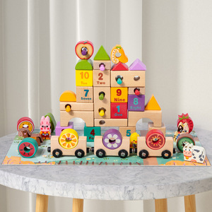 Cross-border Early Education 40-Piece Large-grain Cartoon Animal Cognition Assembly Wooden <b>Building</b> <b>Blocks</b> Farm Fruit - Product Image 3