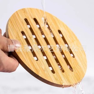 Bamboo Coaster Set Round And Square Hollow Heat Insulation <b>Mat</b> Natural Wood Color Eco Friendly Home Use - Product Image 4