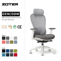 Chaise de bureau moderne à dossier haut et assise large en maille, ergonomique et pivotante, avec accoudoirs réglables, pour personnes de grande taille