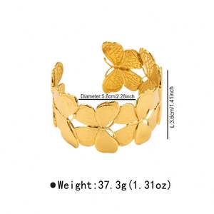 Chic Papillon En Acier Inoxydable Manchette Bracelets Bracelets Exagéré Plaqué Or Chunky Large Ouvert Bracelets Bijoux Étanches - Product Image 2