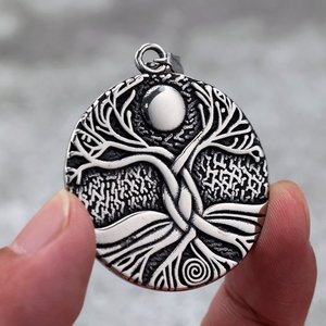 Yunnique – collier unisexe Vintage en acier inoxydable, pendentif arbre de vie avec pierre de lune, design géométrique, bijoux cadeau - Product Image 4