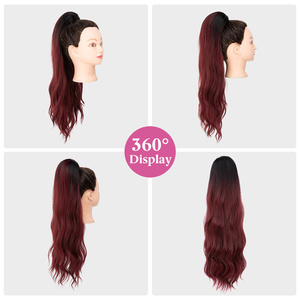 Venta al por mayor 22 pulgadas fibra sintética cuerpo océano rizado recto onda de agua extensiones de cabello sintético Cola de Caballo extensiones de cabello - Product Image 6