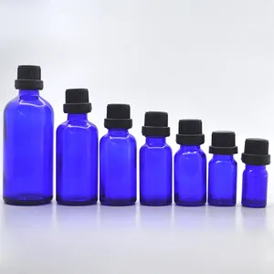 在庫品5 ml 10 ml 15 ml 20 ml 30 ml 50 ml 100 mlコバルトブルー空ガラスエッセンシャルオイルボトルキャップ付き