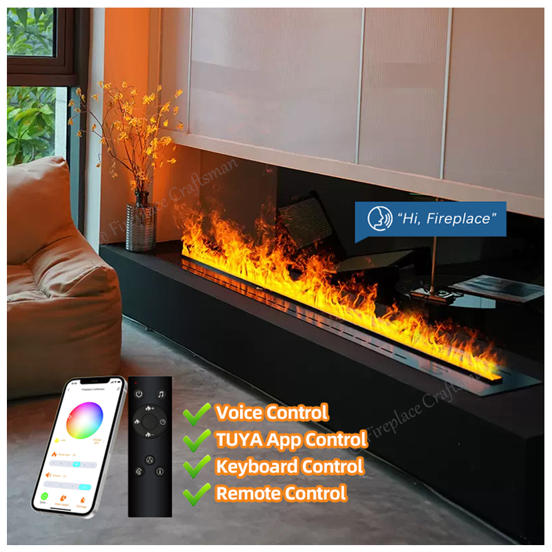 1200 1500 1800mm WIFI contrôle décor artificiel flamme LED cheminée à vapeur décorative encastrée 3D vapeur d'eau cheminée électrique