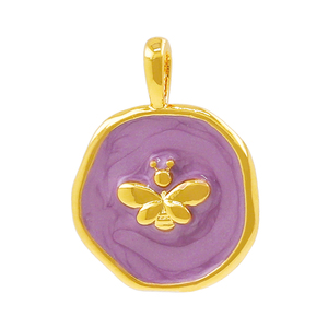 Collar con Colgante de Moneda Chapado en Oro de 18K al por Mayor, Dijes Redondos de Estrellas, Luna, Abeja y Cruz de Esmalte Colorido, Joyería de <span class=keywords><strong>Moda</strong></span> para Mujer - Product Image 5