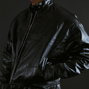 YUCHEN Custom Boxy Vintage 100% Polyester Emboss Embroidered Zip up Pu <strong>Leather</strong> <strong>Jacket</strong> Men - Product Image 5