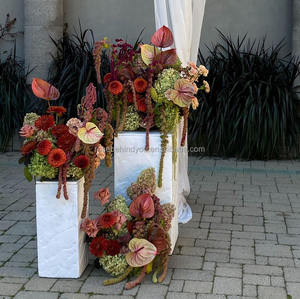Centro de Mesa de Flores Artificiales para Boda, Arreglo de Rosas y Anturios Borgoña para Decoración de Eventos - Product Image 1