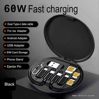 Adaptateur de charge multifonctionnel Taipuxi, boîte de rangement, chargeur 6 en 1, multiport USB Type C, câble de charge rapide 60W, kit de câbles de données pour les voyages