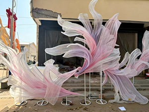 MSH D357 Décoration de fond artistique géante en <span class=keywords><strong>organza</strong></span> floral rose de luxe, installation suspendue en forme d'arche pour <span class=keywords><strong>mariage</strong></span> et vitrine - Product Image 3