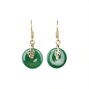 Pendientes de Jade Chino Tradicional con Diseño de Hoja Chapados en Oro, Joyería Clásica de Moda para Mujer - Product Image 1