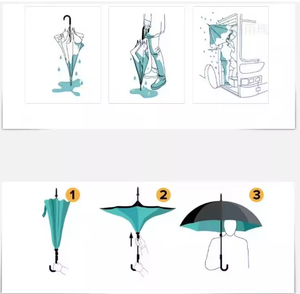 Paraguas invertido con forma de C, resistente al viento, con protección solar, de doble capa, para coche, con diseño de flor de rosa. - Product Image 3