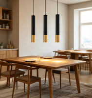 Lampe suspendue moderne noire et or, luminaire linéaire cylindrique pour restaurant, café, bar, chambre à coucher