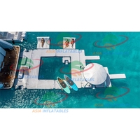 Aire de jeux gonflable flottante avec tente, plateforme d'eau avec Protection solaire pour les loisirs