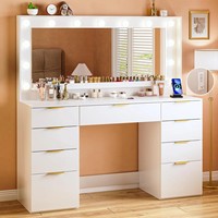 Table de maquillage en bois de studio professionnel pour salon de beauté, table de maquillage d'angle avec miroir intelligent