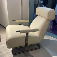 Fauteuil à bascule en cuir véritable minimaliste italien avec pieds en métal - Canapé simple moderne pour salon et balcon