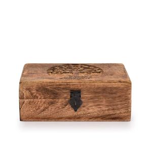 Caja de Joyería de Madera con Diseño de Árbol Tallado, Organizador de Almacenamiento con Tapa Abatible, Estilo Moderno y Simple, Madera Ligeramente Calcinada, Capacidad de 1-3L - Product Image 3