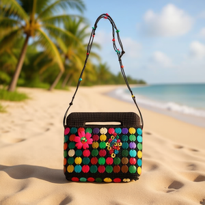 Borsa a tracolla in guscio di cocco 21x18x6 cm con design colorato e perline, borsa da donna - Product Image 2