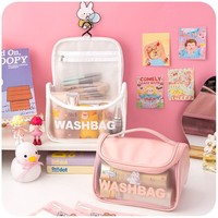 Tas Perlengkapan Mandi Transparan Pvc, Kotak Makeup Transparan, Kantong Jala Kosmetik Portabel Tahan Air dengan Kait