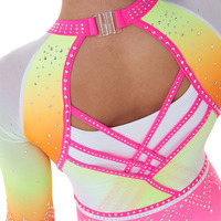 Justaucorps de Gymnastique Néon à Manches Longues pour Filles Enfants, Tenue de Danse d'Entraînement Élégante