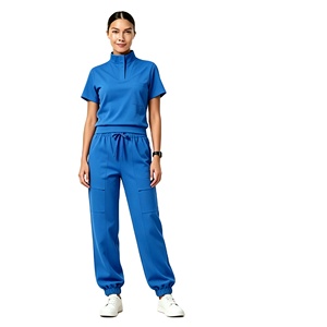 Conjunto de uniforme médico con cuello alto y media cremallera, manga corta, pantalón jogger, elástico, antiarrugas, <span class=keywords><strong>para</strong></span> hospital y enfermería, con logotipo personalizado - Product Image 5