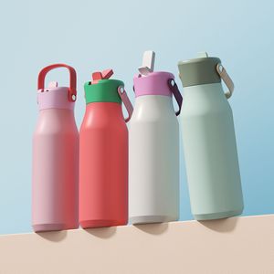Stainless Steel <b>Thermos</b> Cup Straight Design Apricot Color Travel Use Detachable Handle - Product Image 2