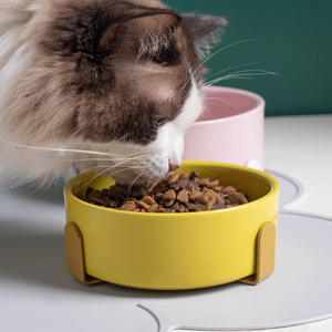 Bol en céramique pour chien, antidérapant, forme arrondie, pour nourriture et eau, tailles petite, moyenne, grande, avec support en fer. - Product Image 1