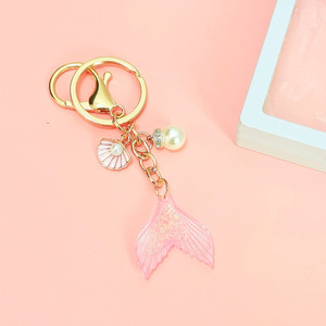 Llavero de Metal Brillante Ligero con Diseño de Cola de Pez de la Serie Océano Sirena, con Efecto de Gota de Aceite, para Bolsos - Product Image 2