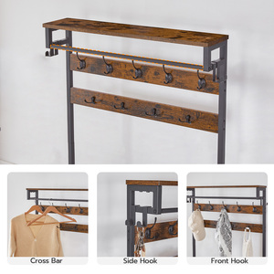 HOOBRO <span class=keywords><strong>Porte</strong></span>-<span class=keywords><strong>manteau</strong></span> en métal à 5 niveaux avec banc et rangement pour chaussures pour meubles de maison et couloir <span class=keywords><strong>industriel</strong></span> - Product Image 3