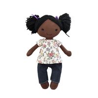 Poupée en peluche noire fantaisie mignonne de 35 cm pour filles, jouet miniature personnalisable avec vêtements à pois, poupée en tissu doux pour bébé, rembourrage 100% coton PP