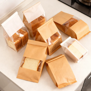 Sacs à pain en papier kraft imprimés sur mesure avec fenêtre transparente et fermeture à lien métallique, sacs d'emballage alimentaire de qualité alimentaire pour pain de mie, pain grillé et baguette - Product Image 3