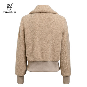 2019 Falso Lambswool Jaqueta Casaco Cáqui Quente Mulheres Inverno Patch Camurça Bolso Outerwear Moda Curta Zíper Jaqueta - Product Image 2
