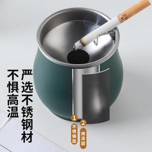 Cendrier rond en acier inoxydable, design minimaliste, coupe-vent avec couvercle, pour la maison et le bureau - Product Image 1