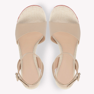 Sandales compensées à plateforme pour femmes, en toile avec applique corail, à bride cheville, bout rond, style resort, vente en gros, OEM, personnalisables - Product Image 3