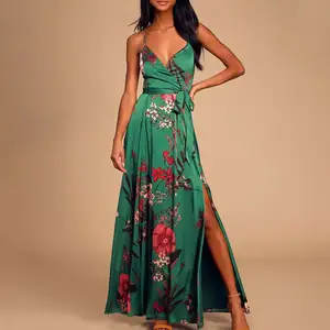 Gaun Maxi Panjang Wanita Musim Panas 2022, Gaun Pantai Gaya Boho Motif Bunga Kasual Lengan Pendek Balut Ukuran Plus
