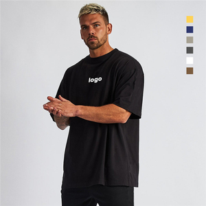 Camiseta de gimnasio personalizada para hombre, de 300g, de manga corta, con hombro caído, cuello redondo, holgada, oversize, negra, gris lavado, de gran gramaje - Product Image 2