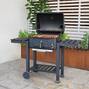 American Style Outdoor Charcoal Grill With Smoker Function <b>Trolley</b> Cart For Patio Garden BBQ - Product Image 2