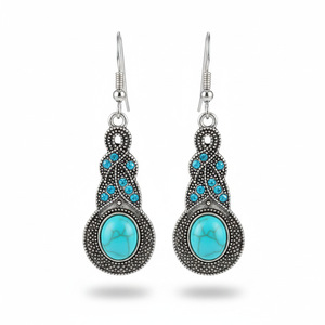 European American Style Jewelry <b>Set</b> Turquoise Gourd Teardrop Necklace Earrings Zinc Alloy Party Fashion <b>Set</b> - Product Image 2