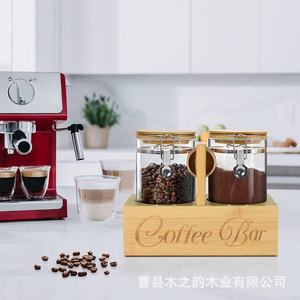 Bamboo Airtight Jar Holder Coffee Condiment <b>Rack</b> <b>Wooden</b> Glass <b>Storage</b> Box Cylinder Minimalist Design M Size Spice Use - Product Image 3