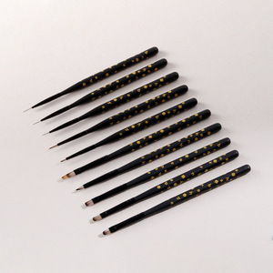 Ensemble de pinceaux à ongles avec manche en bois, noir ombré, pour détails de précision, à poils synthétiques ronds et plats, avec couvercle, pour kit de manucure professionnel - Product Image 2