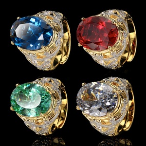 Vintage Elegant Jewelry Eco-friendly Copper Gold Plated Claws <b>Set</b> 13*18MM Green Precious Gemstone Adjustable <b>Ring</b> - Product Image 1