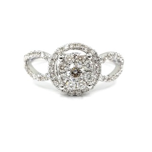 Vente en gros d'anneaux en or blanc massif 18 carats de haute qualité, design classique élégant, anneaux ronds à grappe détaillée, diamants véritables pour femmes, mariage - Product Image 1