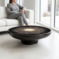 Table basse ronde en fibre de verre sur mesure, table centrale moderne noire brillante pour villa, hôtel, salon