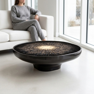 Custom Fiberglass Coffee <strong>Table</strong> <strong>Round</strong> Center <strong>Table</strong> Modern Glossy <strong>Black</strong> <strong>Side</strong> <strong>Table</strong> for Villa Hotel Lounge - Product Image 4