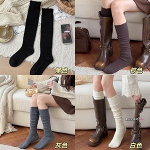 Women Knitted Calf <b>Socks</b> Gray Medium Thickness Thermo Warm Autumn Winter Long <b>Socks</b> Retro Style Versatile <b>Cute</b> - Product Image 3